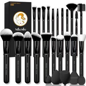 Mlemle 26 Pcs A01-Black Makeup Brushes Set And 2 Powder Puff 3 Makeup Sponge